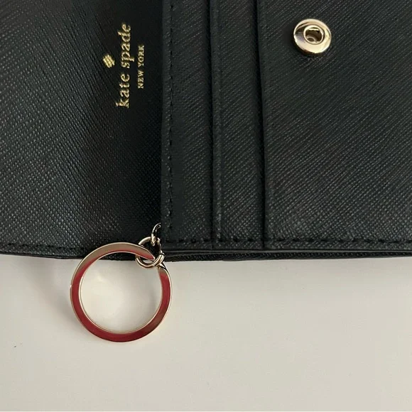 Kate Spade Black Small Card Holder Leather Wallet with Gold Accent - Picture 4 of 10